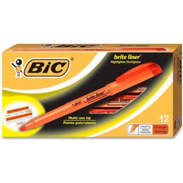 Bic Bic® Brite Liner Highlighter with Pocket Clip, Chisel Tip, Orange Ink, Dozen BL11OE